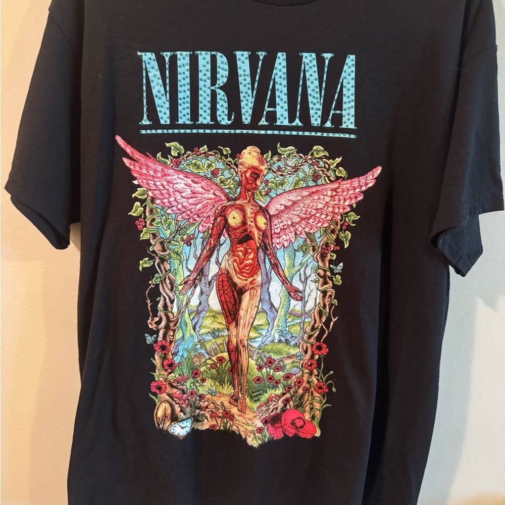 Nirvana Graphic Crystal T-Shirt with Angel Design